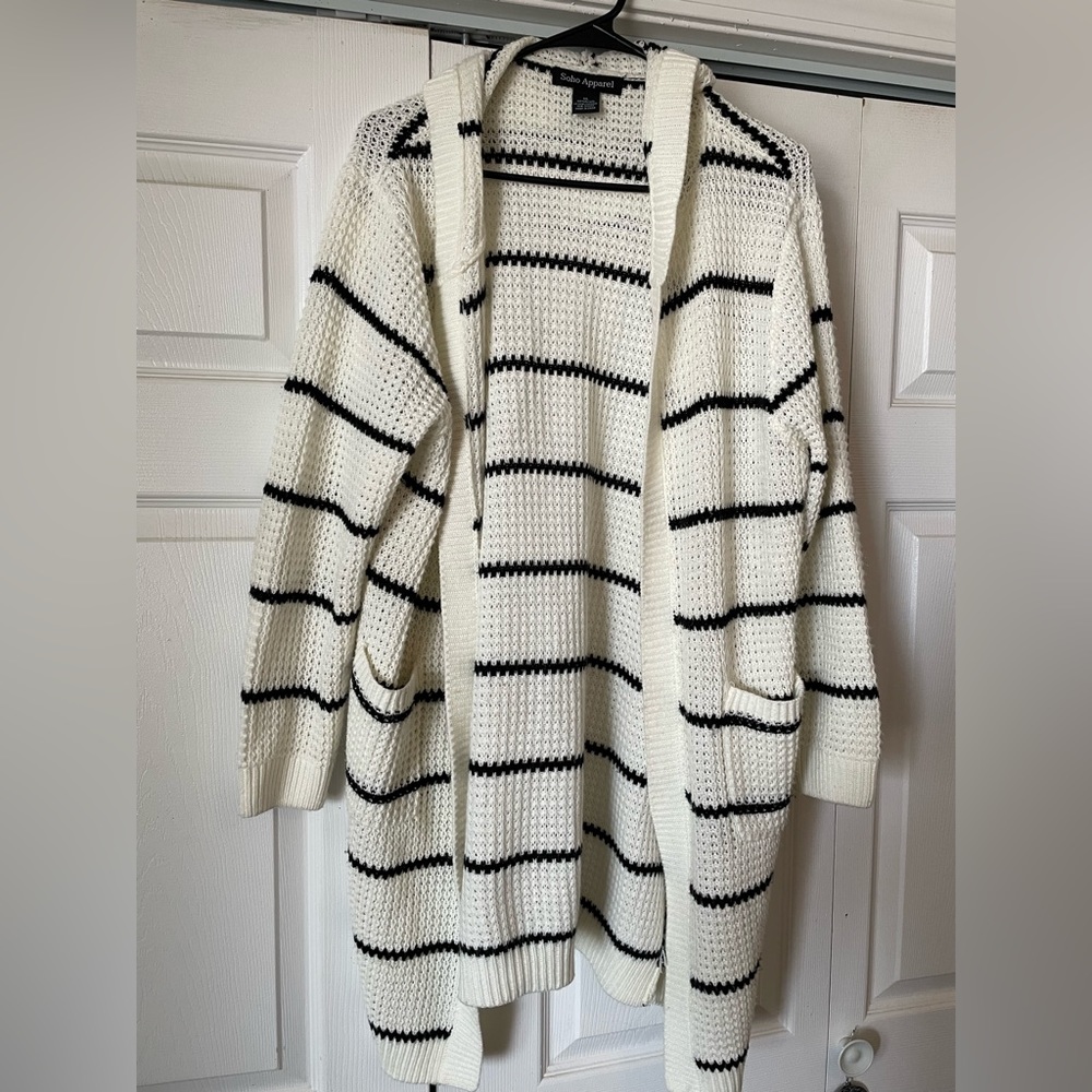 White with black stripes hooded sweater